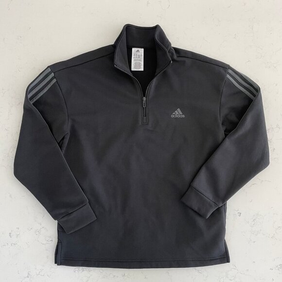 Adidas 1/4 Zip 100% Recycled Polyester Sweatshirt Black w Grey Stripes Sz M - Picture 14 of 14